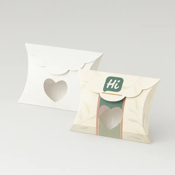 Two small pillow boxes with scalloped edges and a heart-shaped cutout window design- class=